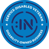 "Disability:IN" certified, Service-Disabled Veteran. Disability-Owned business logo