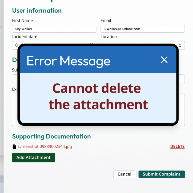 Error message: Cannot delete the attachment.